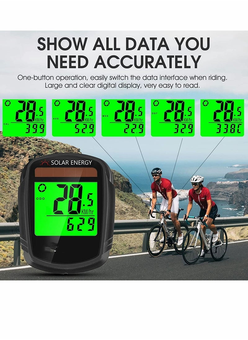 Y&D - Bike Computer with Solar Energy, Wireless Bicycle Speedometer Odometer Cycling Multi Function Waterproof Display Backlight - Image 1