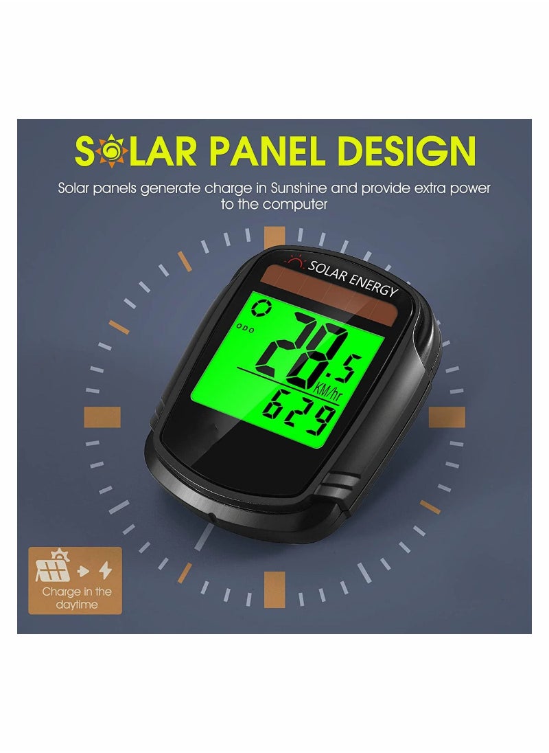 Y&D - Bike Computer with Solar Energy, Wireless Bicycle Speedometer Odometer Cycling Multi Function Waterproof Display Backlight - Image 1