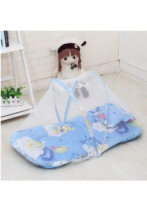 Baby Mosquito Net And Bed Foldable Newborn Mattress For Travel And Night Insect Protection At Home - Quilted Bed And Mosquito Net Protection With Pillow Cradle - Multi Shape For Boy - 0-36 Months