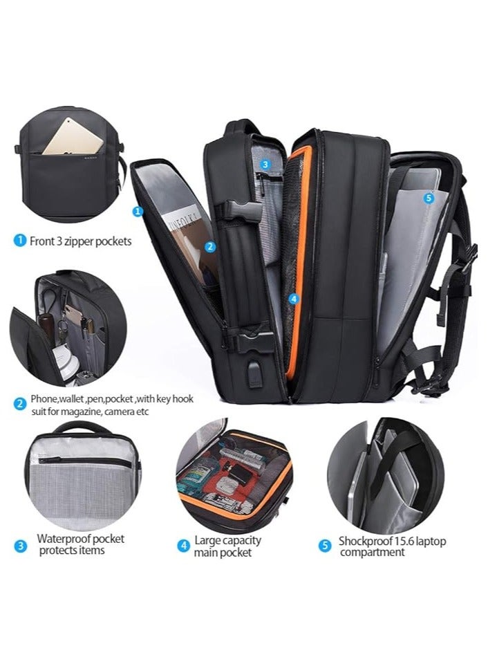 بانجي حقيبة ظهر للسفر من BANGE قابلة للتوسيع، معتمدة من الطيران، حقيبة ظهر لحقيبة السفر الدولية، حقائب ظهر للكمبيوتر المحمول متينة مقاومة للماء مقاس 17 بوصة، حقيبة ظهر كبيرة لحقائب السفر في عطلة نهاية الأسبوع للرجال والنساء - Image 2