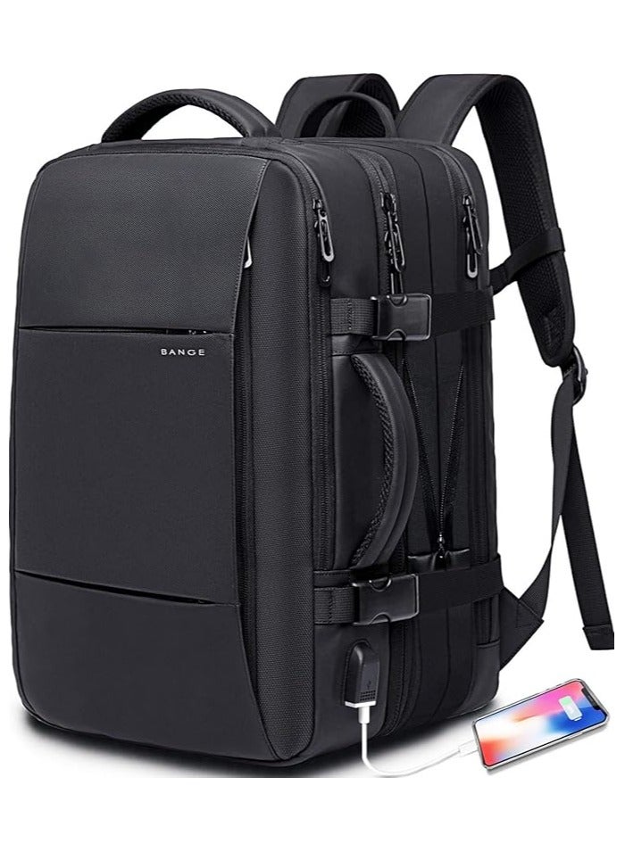 بانجي حقيبة ظهر للسفر من BANGE قابلة للتوسيع، معتمدة من الطيران، حقيبة ظهر لحقيبة السفر الدولية، حقائب ظهر للكمبيوتر المحمول متينة مقاومة للماء مقاس 17 بوصة، حقيبة ظهر كبيرة لحقائب السفر في عطلة نهاية الأسبوع للرجال والنساء - Image 1
