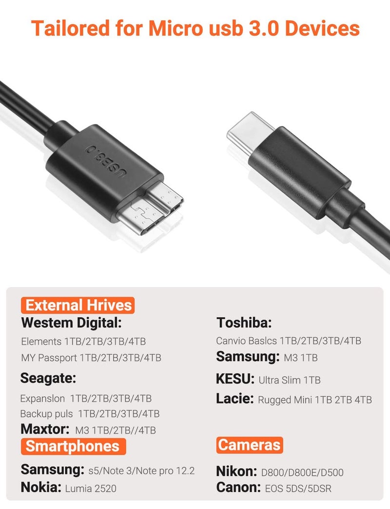 rts usb c hard drive cable USB C Type C to Micro-B USB 3.0 Cable, 10Gbps Fast Charging & Syncing Cord Compatible with Portable External Hard Drives WD, Seagate Expansion, Toshiba, LaCie, Maxtor, 50 CM - Image 4