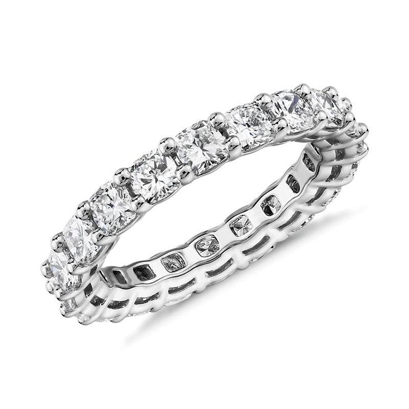 PAVOI Rhodium Plated Square-Cut Cubic Zirconia Love Band - 3mm Stackable Rings for Women - Stacking Jewelry Gold Eternity Rings for Women, Size 8 - Image 1