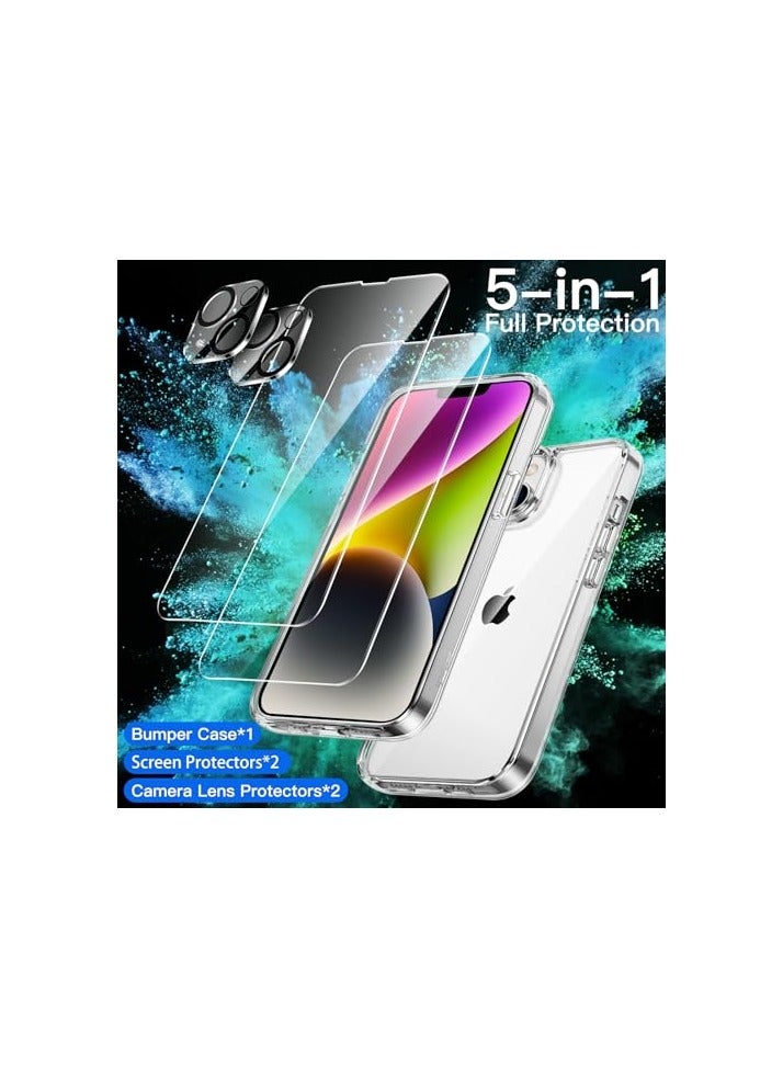 JETech 5 in 1 Case for iPhone 14 6.1-Inch, with 2-Pack Screen Protector and Camera Lens Protector, Non-Yellowing Shockproof Bumper Phone Cover, Full Coverage Tempered Glass Film (Clear) - Image 5
