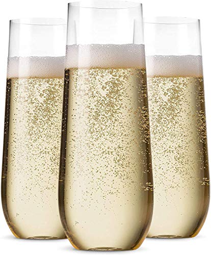 Munfix 48 Pack Stemless Plastic Champagne Flutes Disposable 9 Oz Clear Plastic Toasting Glasses Shatterproof Recyclable and BPAFree