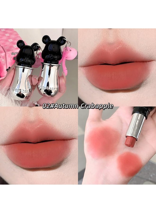 Gege Bear Cute Mist Crayon Lipstick | Soft-Fog Matte Finish | Collectible Bear-Head Cap with Pink Keychain Charm | Shades Including Light Pink, Nude & Brown | Moisturizing Lip with Lip Care Formula | Long-Lasting Lipstick for Women & Girls (02# Autumn Crabapple, 3.5g) - Image 4