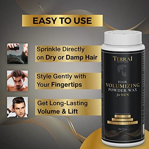 Terrai Hair Volumizing Powder Wax for Men | 24Hrs Strong Hold With Matte Finish Hair Styling | All Nautral & Safe Hair Styling Powder | For All Hair Types - 10gm - Image 5