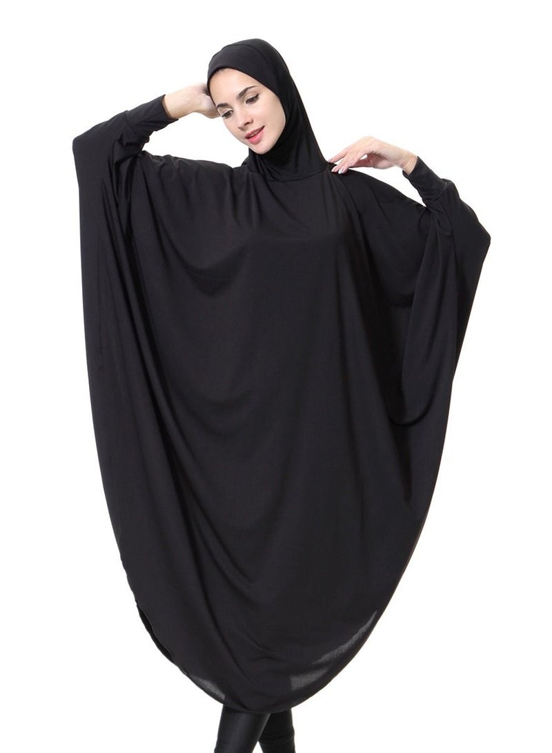 إسكدنيا Women's Solid Color Thobe With Hijab Long Sleeves Hooded Abaya Cape Black - Image 1