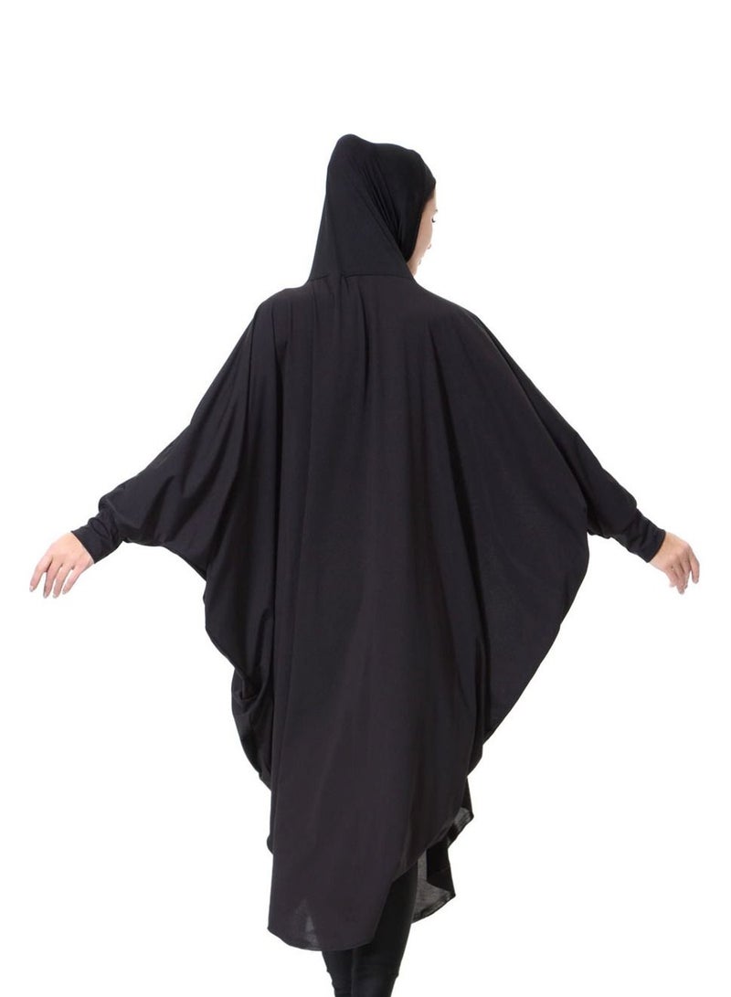 إسكدنيا Women's Solid Color Thobe With Hijab Long Sleeves Hooded Abaya Cape Black - Image 2