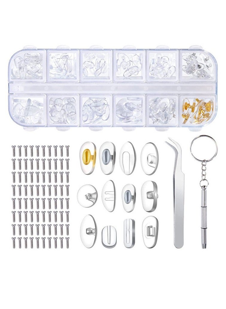 Eyeglasses repair kit, Eyeglasses repair kit with eyeglasses screws includes nose pads, screwdriver tool set and tweezers for eyeglasses, sunglasses, watch glasses repair