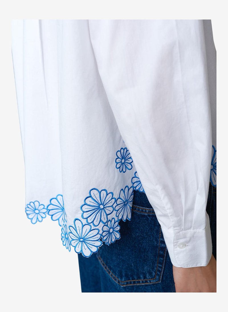 French Connection Women's Linen White/Azure Bl Cambria Cotton Floral Hem Shirt - Image 4