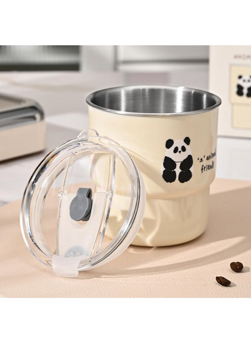 أداندو كوب قهوة صغير من الفولاذ المقاوم للصدأ بسعة 450 مل، 3 طرق للشرب، بطانة داخلية من الفولاذ المقاوم للصدأ 304 وغطاء وقشة من البولي بروبلين، تصميم كوب ستانلي صغير، على شكل باندا لطيف - Image 5