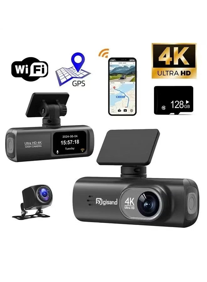 Makrystorm UHD 4K Dash Cam for Cars Front and Rear Dual Lens Front 3840*2160P Rear Lens Built-In WiFi G-Sensor With GPS Car DVR Video Recorder - Image 1