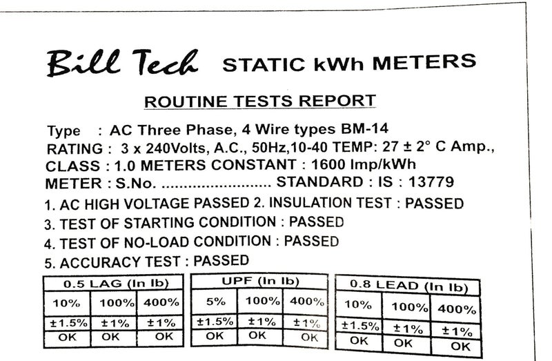 BillTech Billtech Sub Meter AC 3 Phase 4 Wire Counter Type Meter Rating 1040Amp Class1  - Image 5