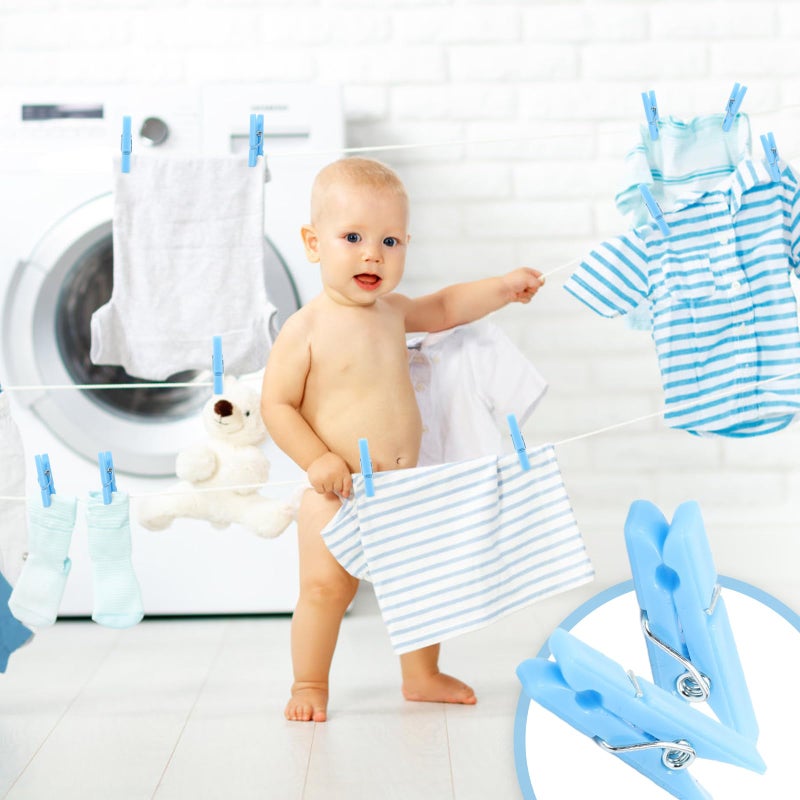 Peoin 100PCS Baby Shower Clothespins Games Boy Plastic Clothes Pin with Storage Bag Mini Blue Pin Bulk 1.4 inch for Party Decorations, DIY Crafts - Image 5