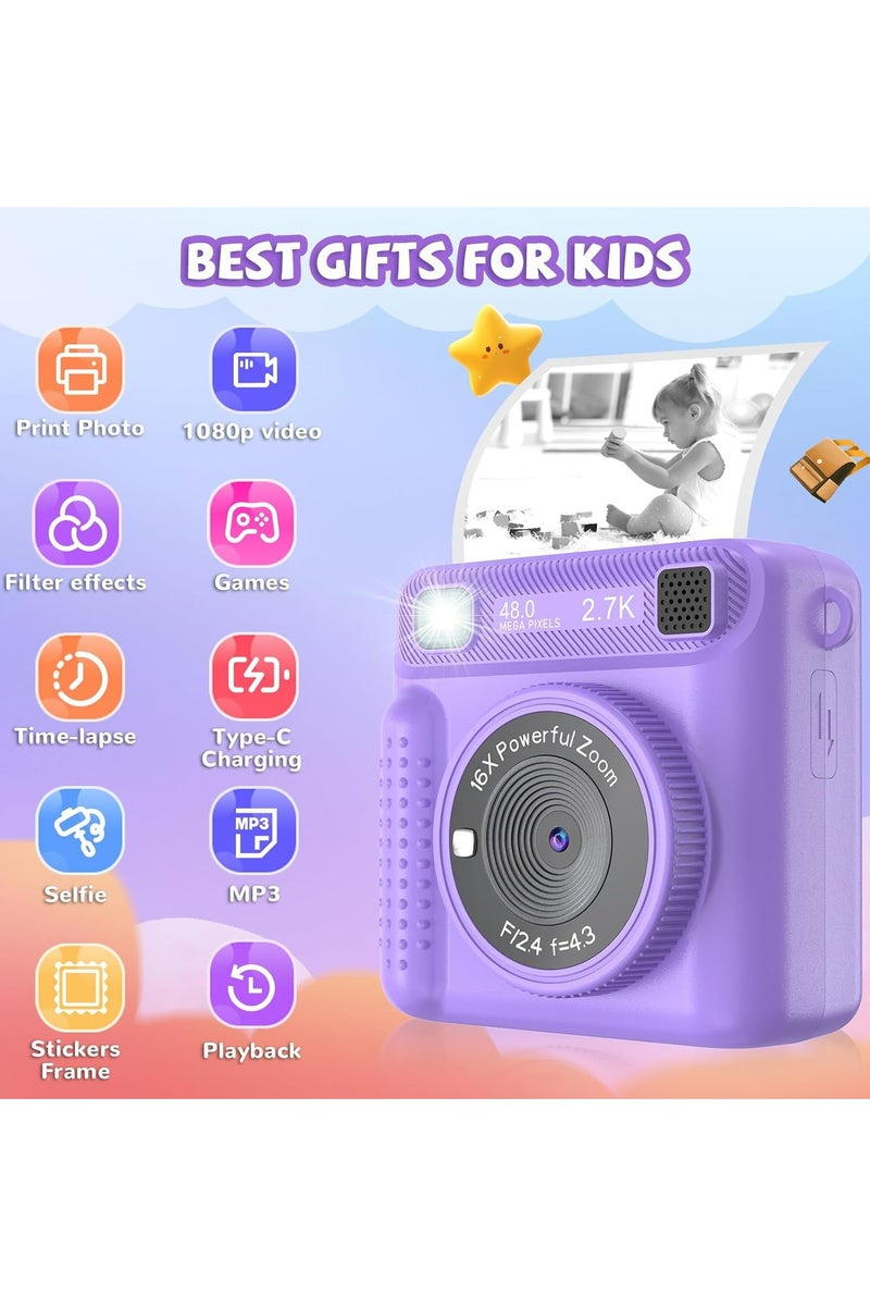 Oasisgalore Kids Instant Print Camera - 1080P HD Video, 32GB SD Card, Birthday Gift for Boys & Girls 3-12 (Purple) - Image 2