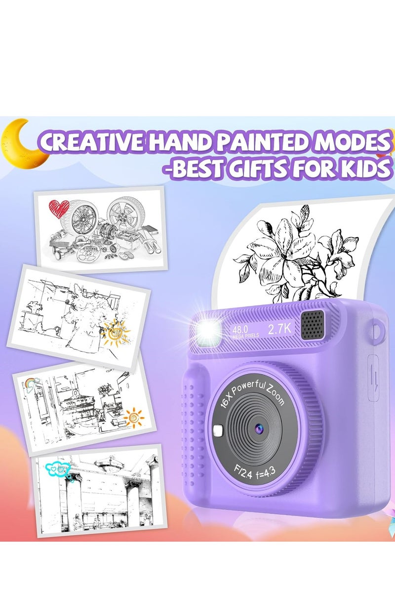 Oasisgalore Kids Instant Print Camera - 1080P HD Video, 32GB SD Card, Birthday Gift for Boys & Girls 3-12 (Purple) - Image 3