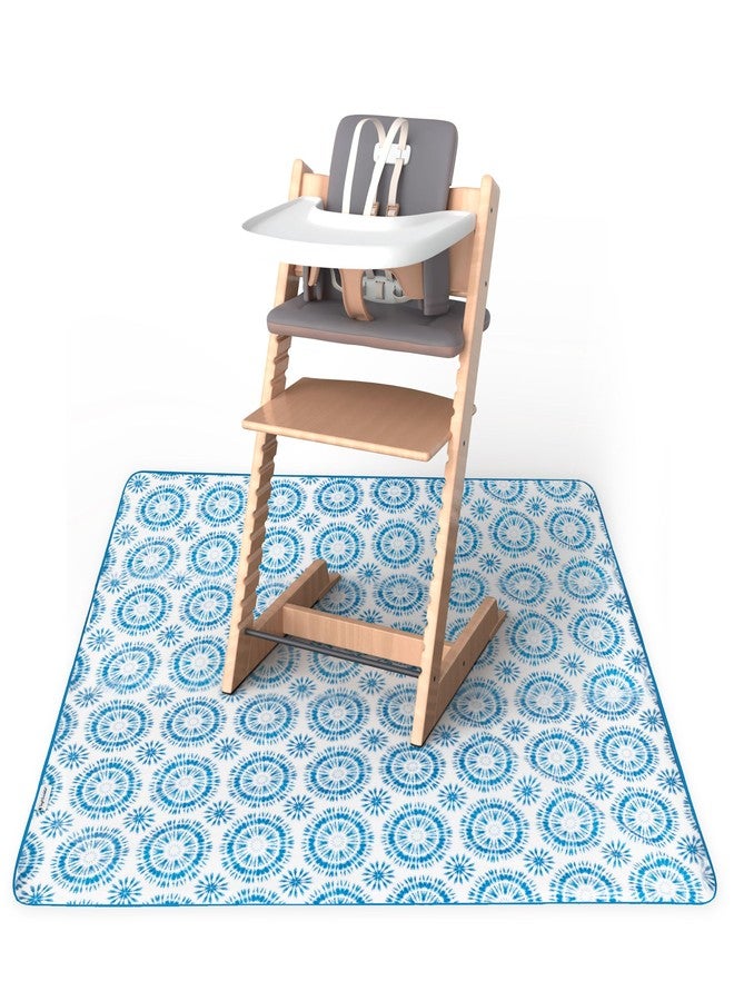 Tiny Twinkle Mess-Proof Splat Mats for Under high Chairs or Table Cover Art Projects for Baby and Toddler - Waterproof, Washable Floor or Table Splash mat 51" x 51" (Blue Tie Dye) - Image 1
