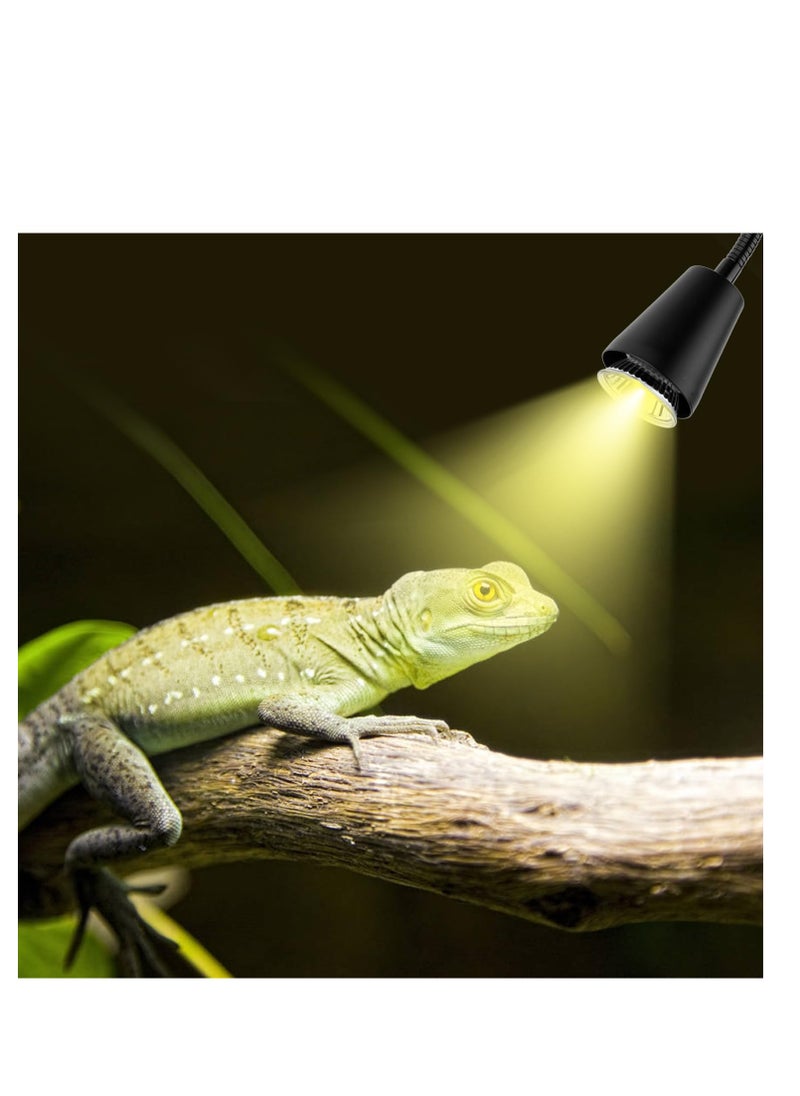 Reptile Heat Lamp,UVA UVB Turtle Heat Lamp with Clamp, 50W 360° Rotatable Heating Light,Heat Lamp for Reptiles Bearded Dragon Turtle Snake Hermit Crab Lizard,Basking Lamp, 2 Pack UVA Light Bulbs E27