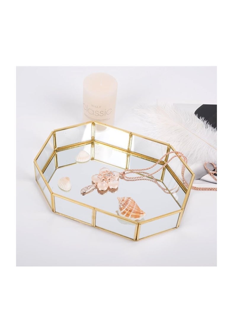 Excefore - Gold Mirror Tray, Glass Vanity Tray, Perfume Tray, Makeup Tray, Decorative Tray for Vanity,Home Decorative Tray, Bathroom Storage Tray, for Dresser Bedroom Bathroom Hotel, 30x20x5.5 cm - Image 1
