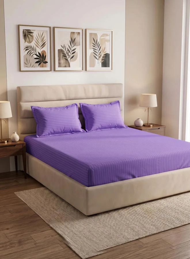 Styli Pack of 2-  Stripe Queen Fitted with Pillow Cover Purple