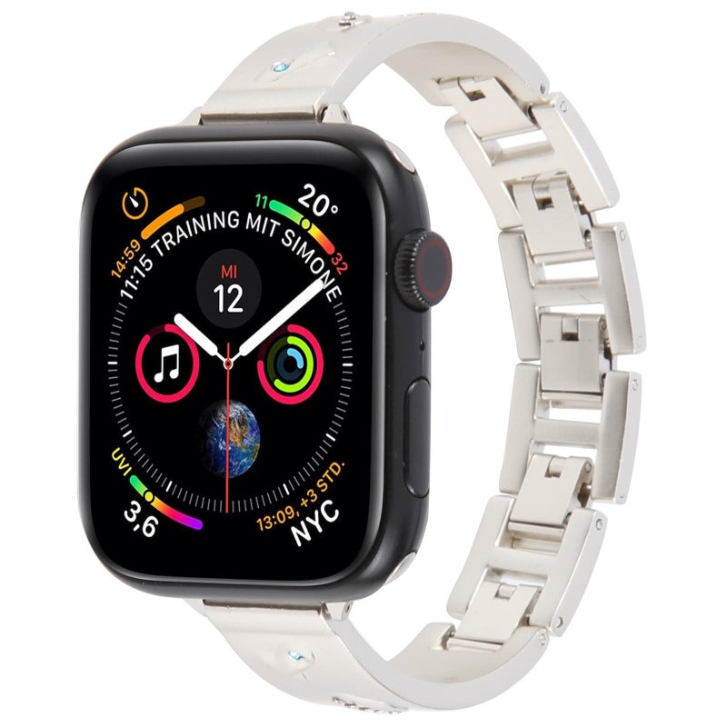 For Apple Watch 46mm / 49mm / 45mm / 44mm Diamond Quick Release Chain Bracelet Metal Watch Band(Starlight)