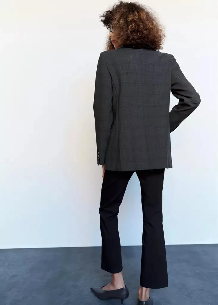 Mango Double-Breasted Check Suit Jacket