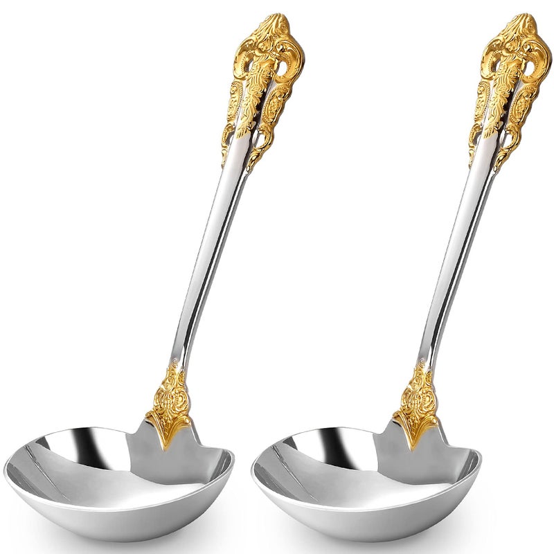 KEAWELL KEAWELL Luxury Gravy Ladle 1810 Stainless Steel Gold Accent Small Gravy Spoon for Home Solid and Sturdy Dishwasher Safe 2 
