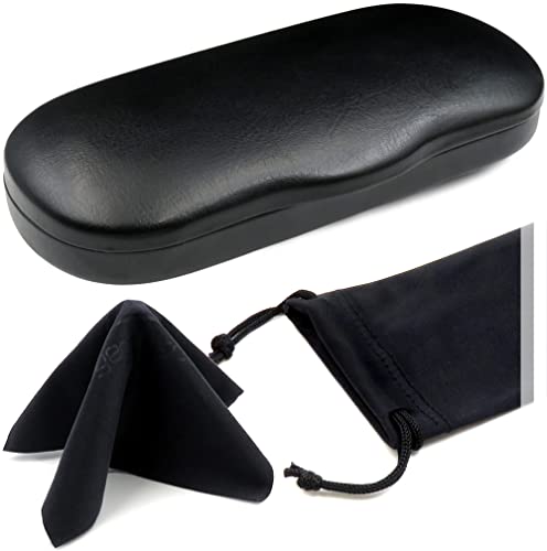 MyEyeglassCase Glasses Case Hard Shell for Small - Medium Frames - Eyeglass Clam Shell Hard Case for Men & Women - Travel Eyewear Holder with Cleaning Fabric Cloth - Protective Storage (AS196 Black) - Image 1