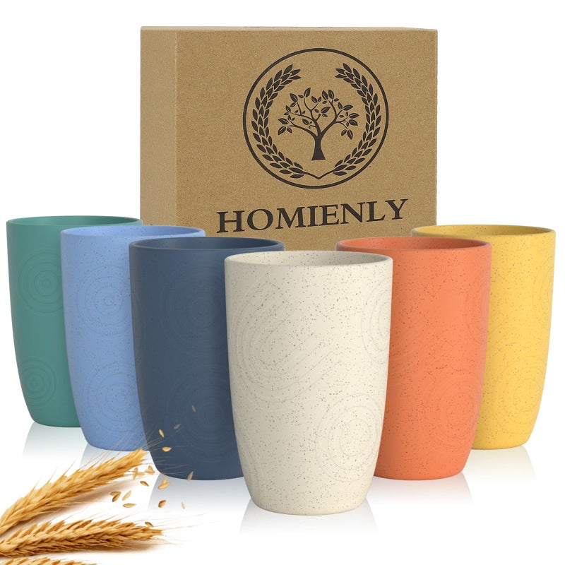 Homienly Drinking Glasses Premium Wheat Straw Unbreakable Cups  Set of 6 Alternative to Plastic Cups Reusable Unbreakable Drinking Cup Reusable Dishwasher Safe Water Glasses Tumblers 12 OZ