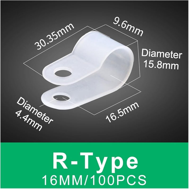 Nylon Cable Hose Fastener Clips 100 Pcs R Type 16MM For Wire Management - Image 3