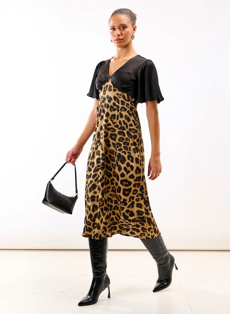 Needs No Label Leopard Printed Satin Midi Dress