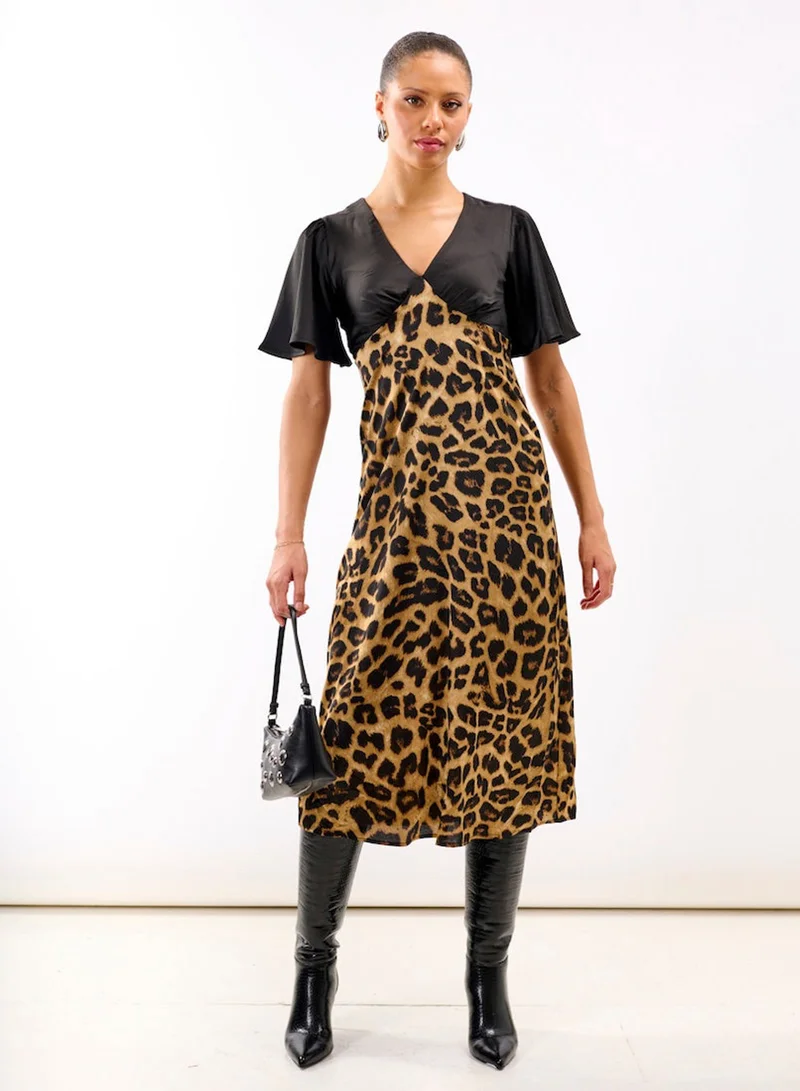 Leopard Printed Satin Midi Dress
