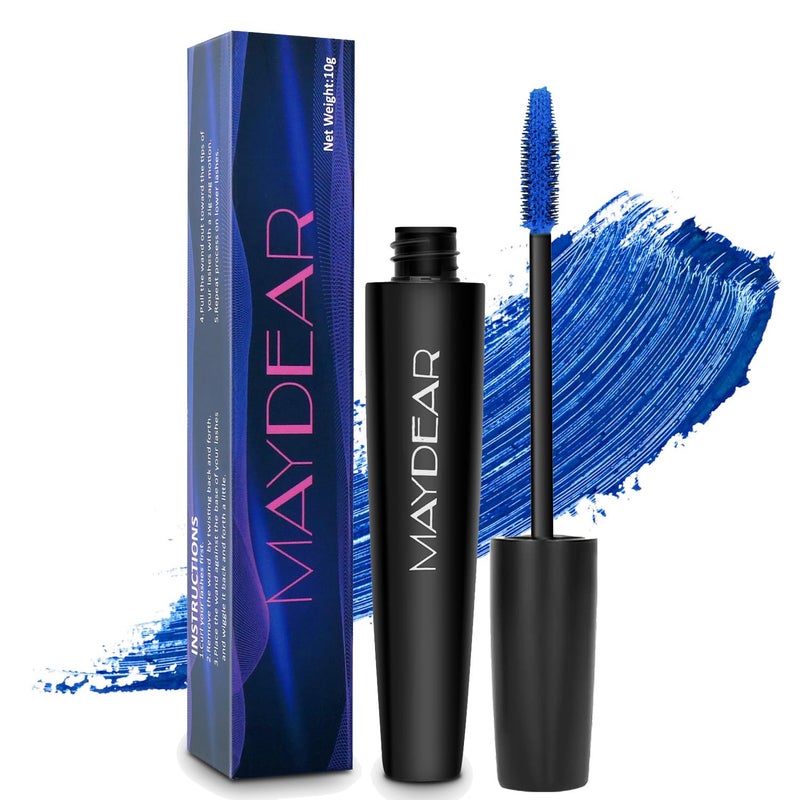 Maydear Blue Waterproof Mascara for Eyelashes - Long Lasting Smudgeproof Color for Women, Fast Dry Lengthening Eye Makeup for Party and Stage Use - Image 1