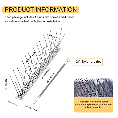 OFFO Bird Spikes with Stainless Steel Base, Durable Bird Spikes Arrow Pigeon Spikes Fence Kit for Keeping Small Bird, Crows and Woodpeckers Away, Covers 3.4 Feet(1.04m) - Image 4