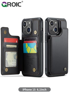 GROIC Black Wallet Phone Case for iPhone 15 Case with Card Holder, Leather Phone Cases for iPhone 15 Wallet Case, Phone Wallet Case for iPhone 15 Cases with Stand  - Image 1