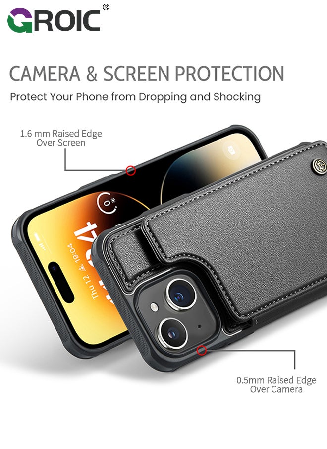 GROIC - Black Wallet Phone Case for iPhone 15 Case with Card Holder, Leather Phone Cases for iPhone 15 Wallet Case, Phone Wallet Case for iPhone 15 Cases with Stand - Image 1