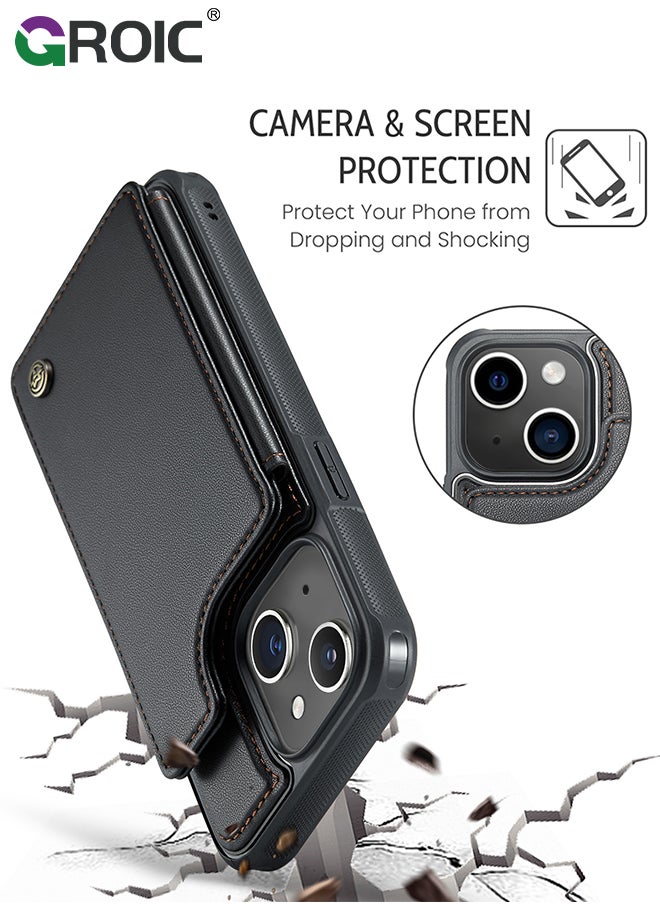 GROIC - Black Wallet Phone Case for iPhone 15 Case with Card Holder, Leather Phone Cases for iPhone 15 Wallet Case, Phone Wallet Case for iPhone 15 Cases with Stand - Image 1