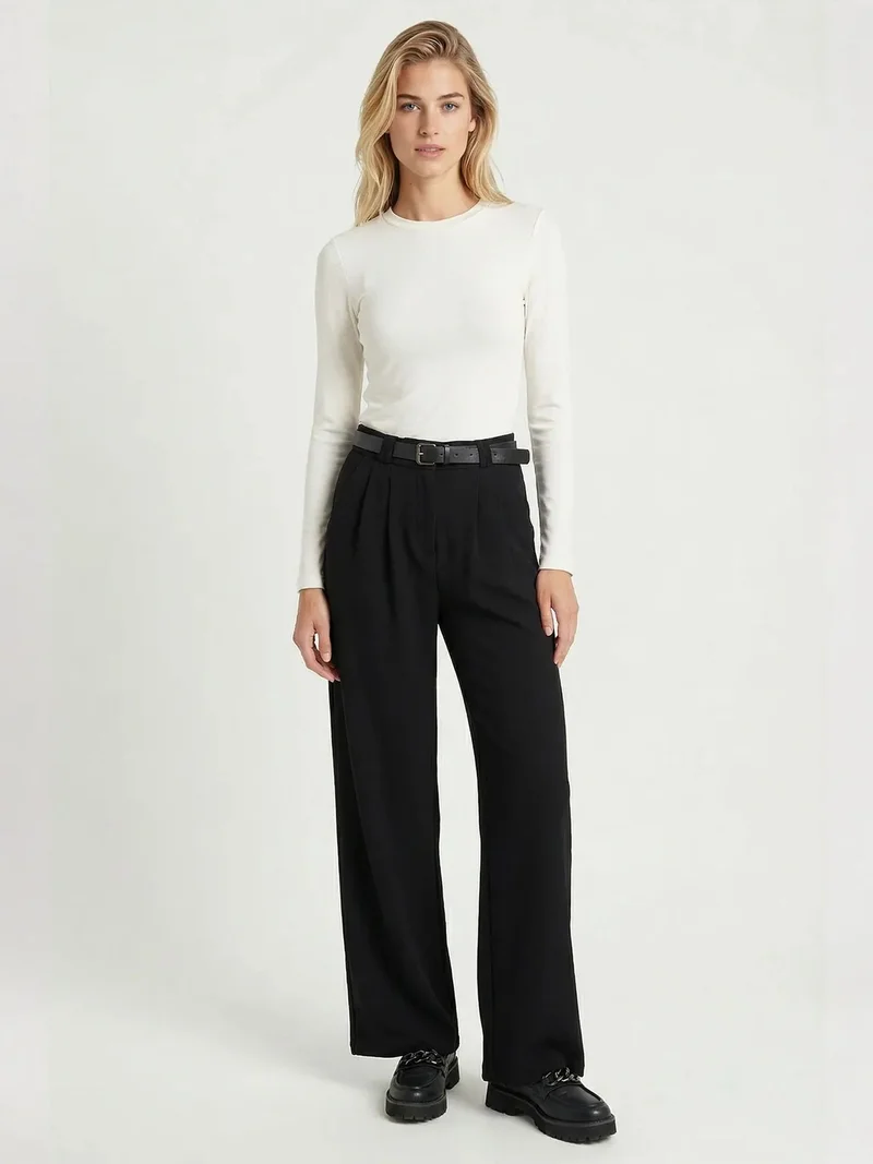 السعادة في إسطنبول ISTANBUL High Waist Wide Leg Trousers with Buckle
