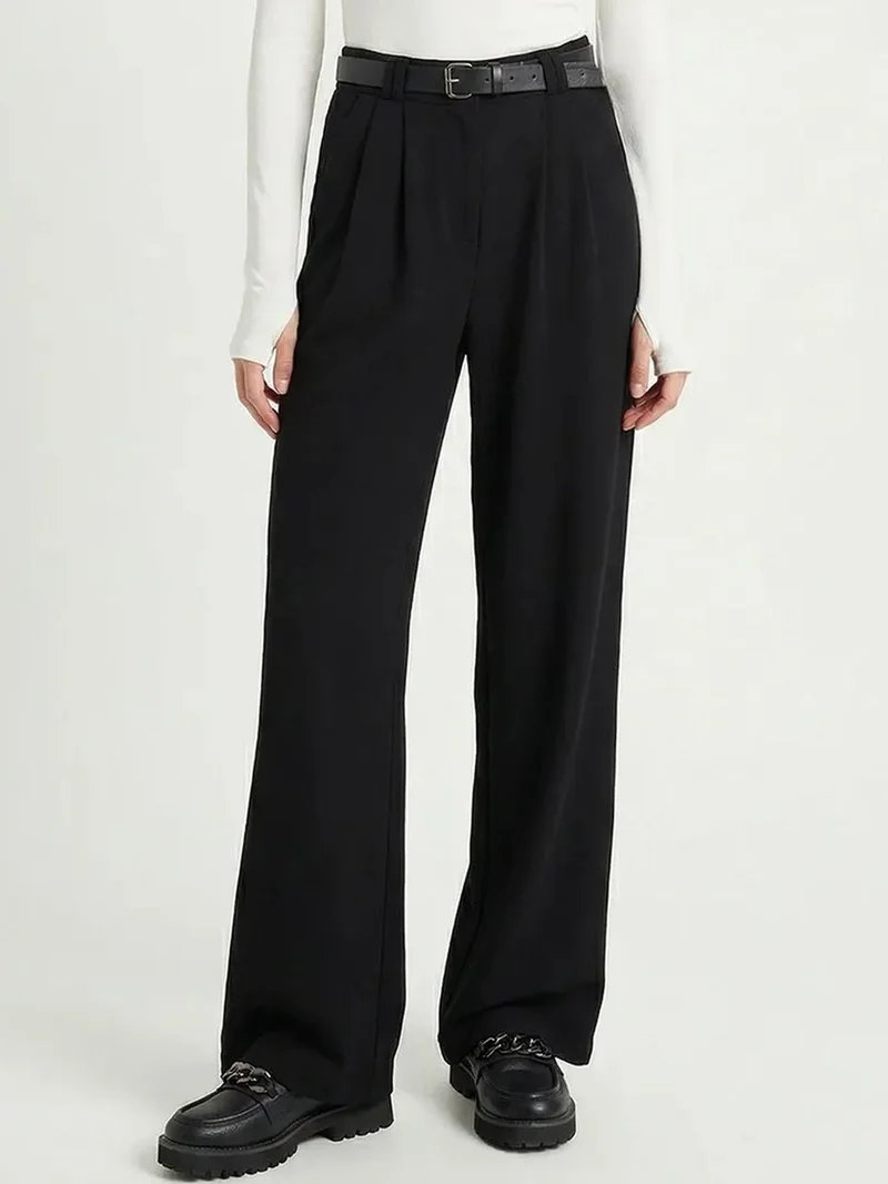 Happiness İstanbul ISTANBUL High Waist Wide Leg Trousers with Buckle