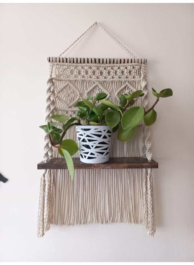 انتيكيانو رف معلق على الحائط بخيوط مكرمية.. ديكور حائط بوهيمي لغرفة النوم - فن جداري من حبل مكرمية منسوج كديكور لرف - Image 2