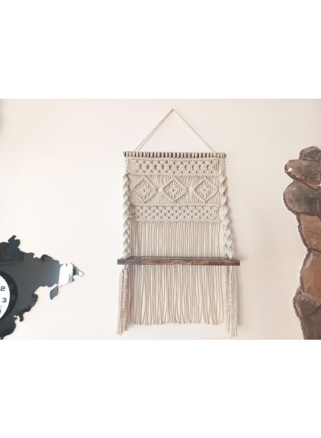 انتيكيانو رف معلق على الحائط بخيوط مكرمية.. ديكور حائط بوهيمي لغرفة النوم - فن جداري من حبل مكرمية منسوج كديكور لرف - Image 3