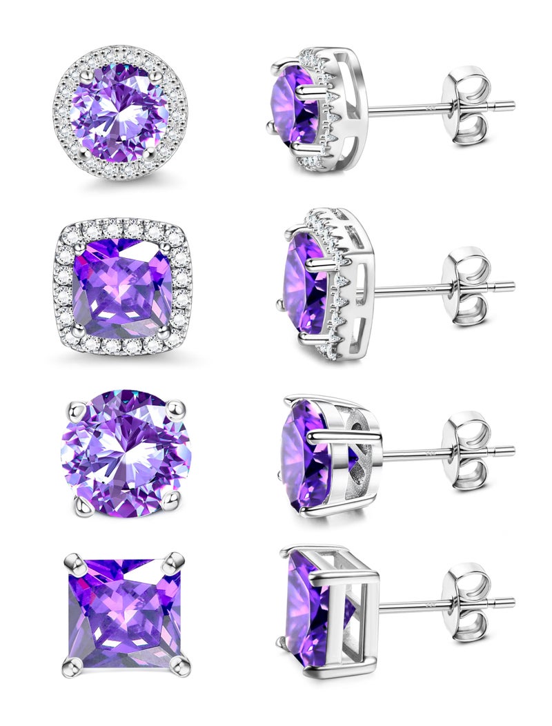 Milacolato Cubic Zirconia Stud Earrings Women Men 18K White Gold Hypoallergenic Sterling Silver Post Earrings Brilliant Large Simulated Diamond Halo Stud Earrings For Sensitive Ears  Purple - Image 1