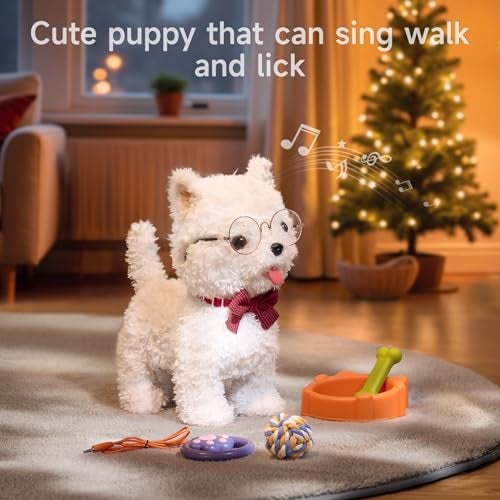 eJog Pup Walking Dog Toy with Leash Remote Control Interactive Robot Dog Dress Up Plush Puppy with Walking Barking Tongue Licking Tail Wagging Toys for Age 3 Kids - Image 3