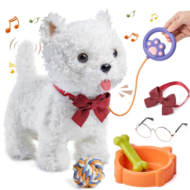 eJog Pup Walking Dog Toy with Leash Remote Control Interactive Robot Dog Dress Up Plush Puppy with Walking Barking Tongue Licking Tail Wagging Toys for Age 3 Kids - Image 2