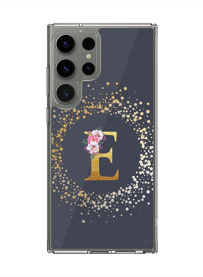 Stylizedd Classic Clear Case for Samsung Galaxy S25 Ultra , Hybrid Soft Transparent Cover Custom Monogram Initial Letter Floral Pattern Alphabet - E (Grey) - Image 1