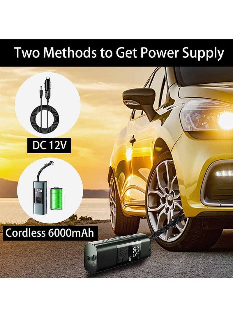 Generic Portable Tire Inflator, Electric Air Compressor, 150PSI Tire Inflator Pump with 6000mA Battery, Smart Tire Inflation Pump with LCD Screen/Auto-Off/Emergency LED Light for Vehicle/Bikes/Balls  - Image 2