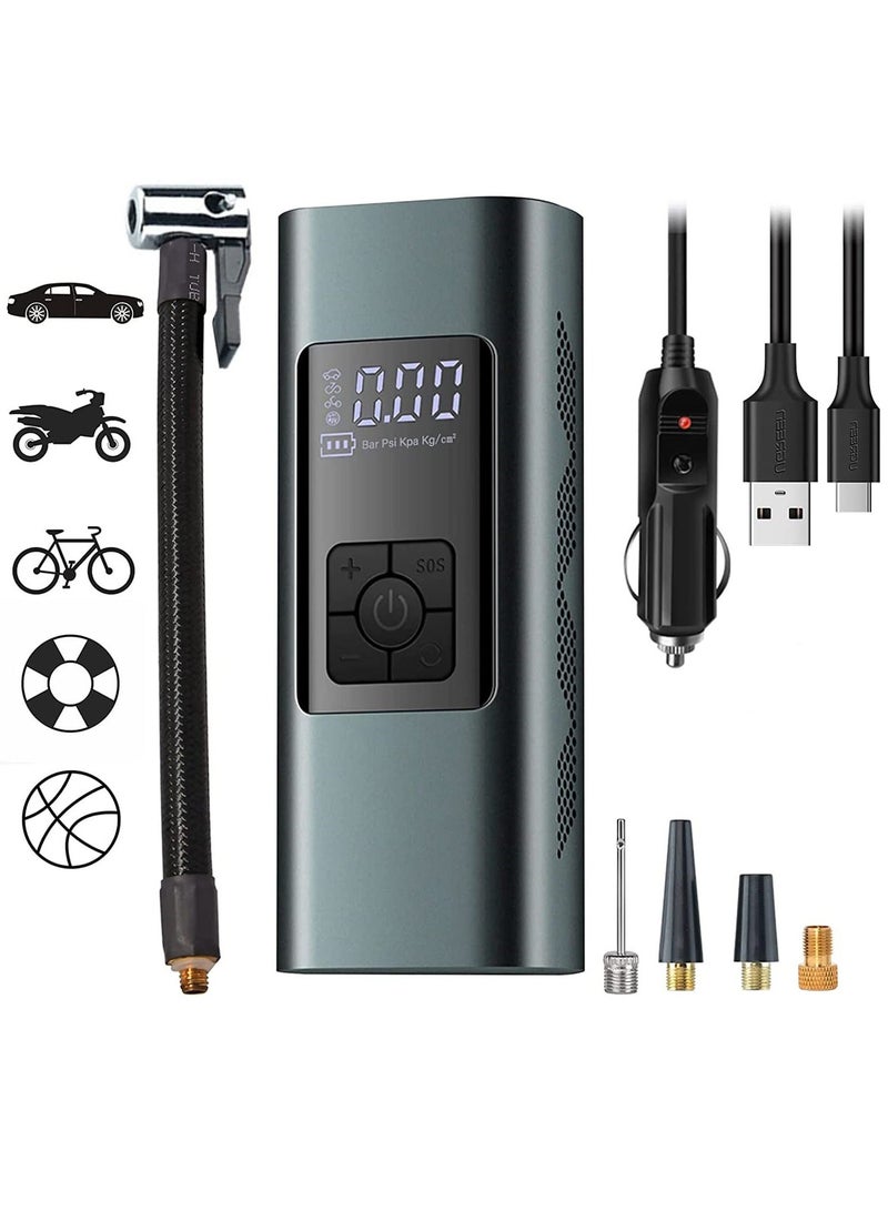Generic Portable Tire Inflator, Electric Air Compressor, 150PSI Tire Inflator Pump with 6000mA Battery, Smart Tire Inflation Pump with LCD Screen/Auto-Off/Emergency LED Light for Vehicle/Bikes/Balls  - Image 1