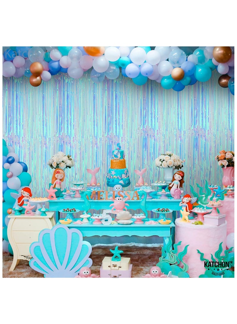 KATCHON Neon Blue Foil Fringe Curtain Pack of 1 for Birthday Party Decorations | Under The Sea Party Decorations  - Image 4