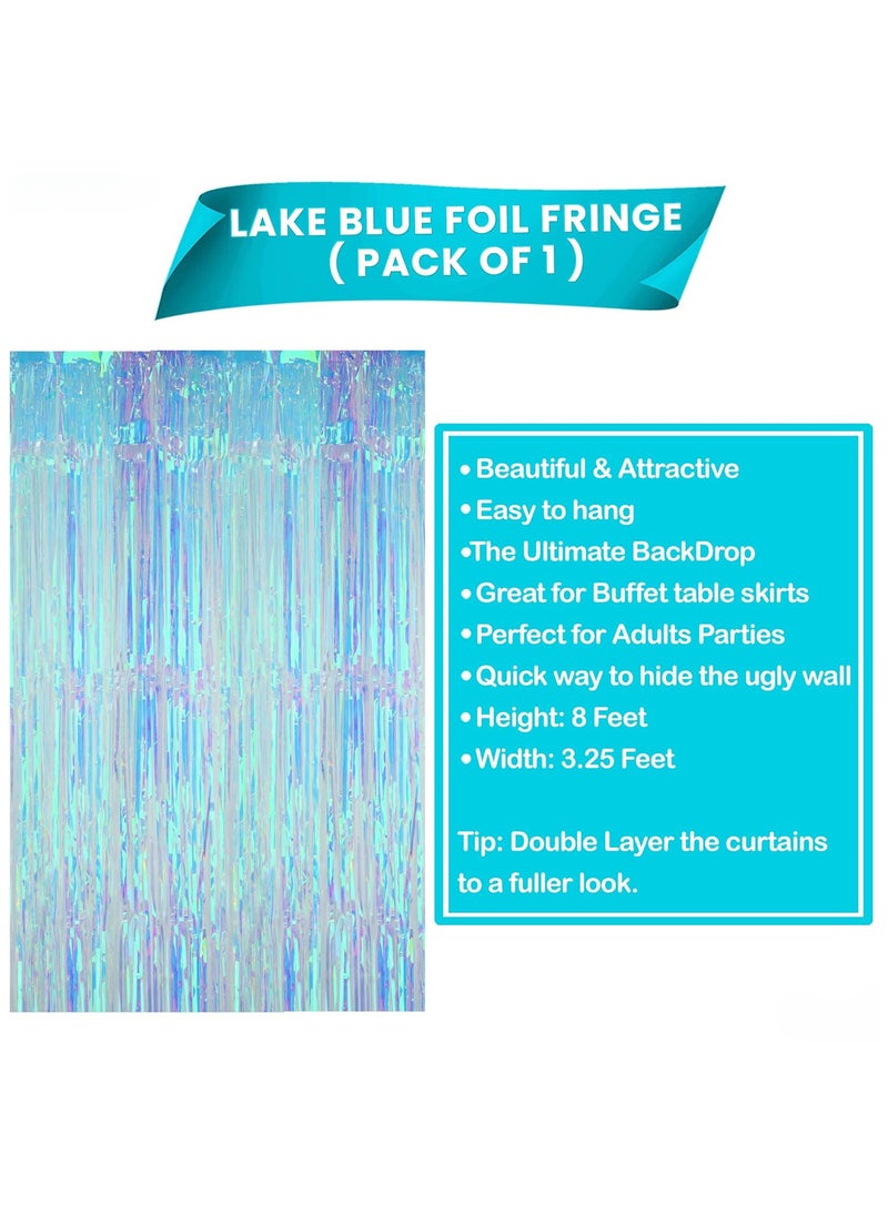 KATCHON Neon Blue Foil Fringe Curtain Pack of 1 for Birthday Party Decorations | Under The Sea Party Decorations  - Image 2
